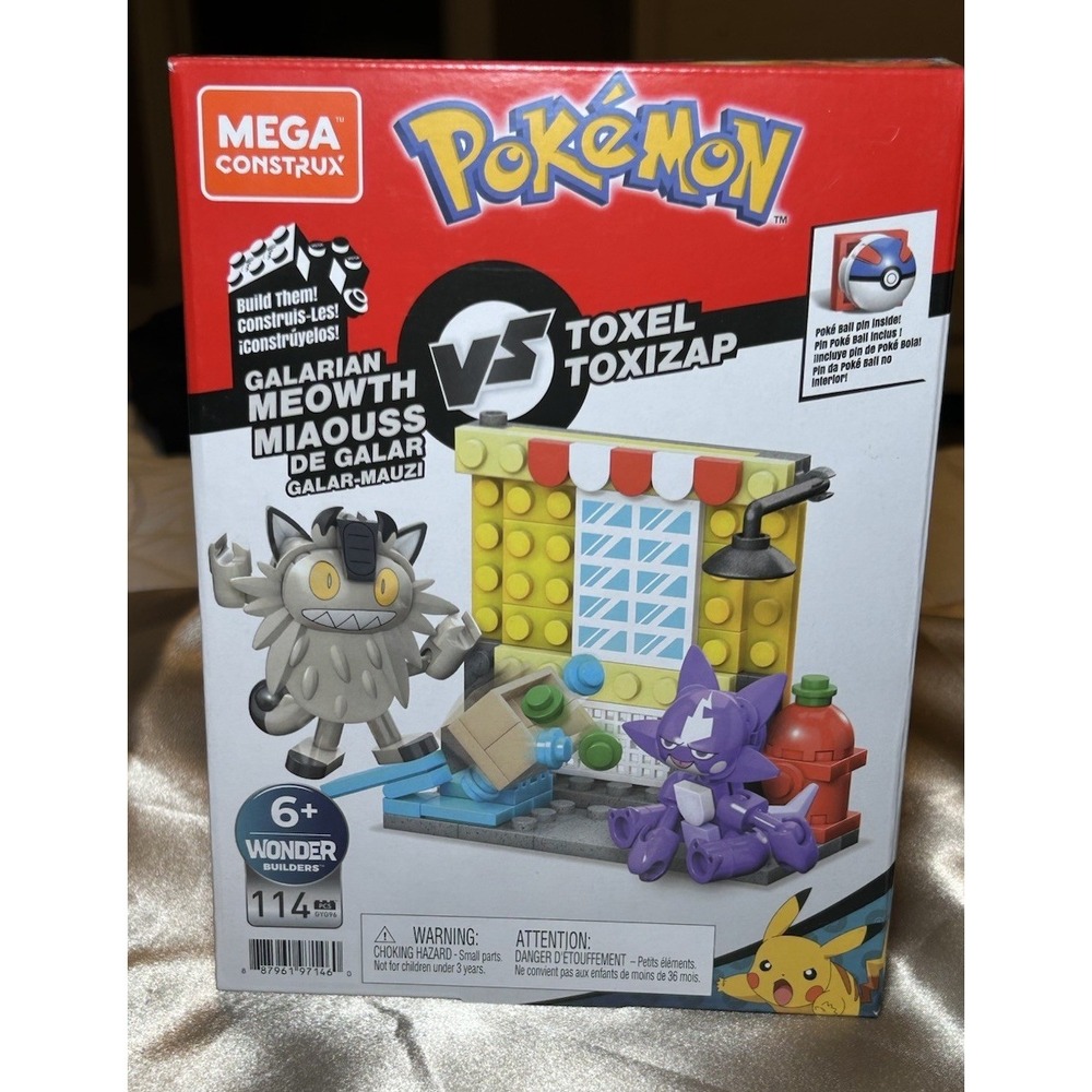 POKEMON 114pc GALARIAN MEOWTH vs TOXEL (2020) Mega Construx Brand NEW Sealed
